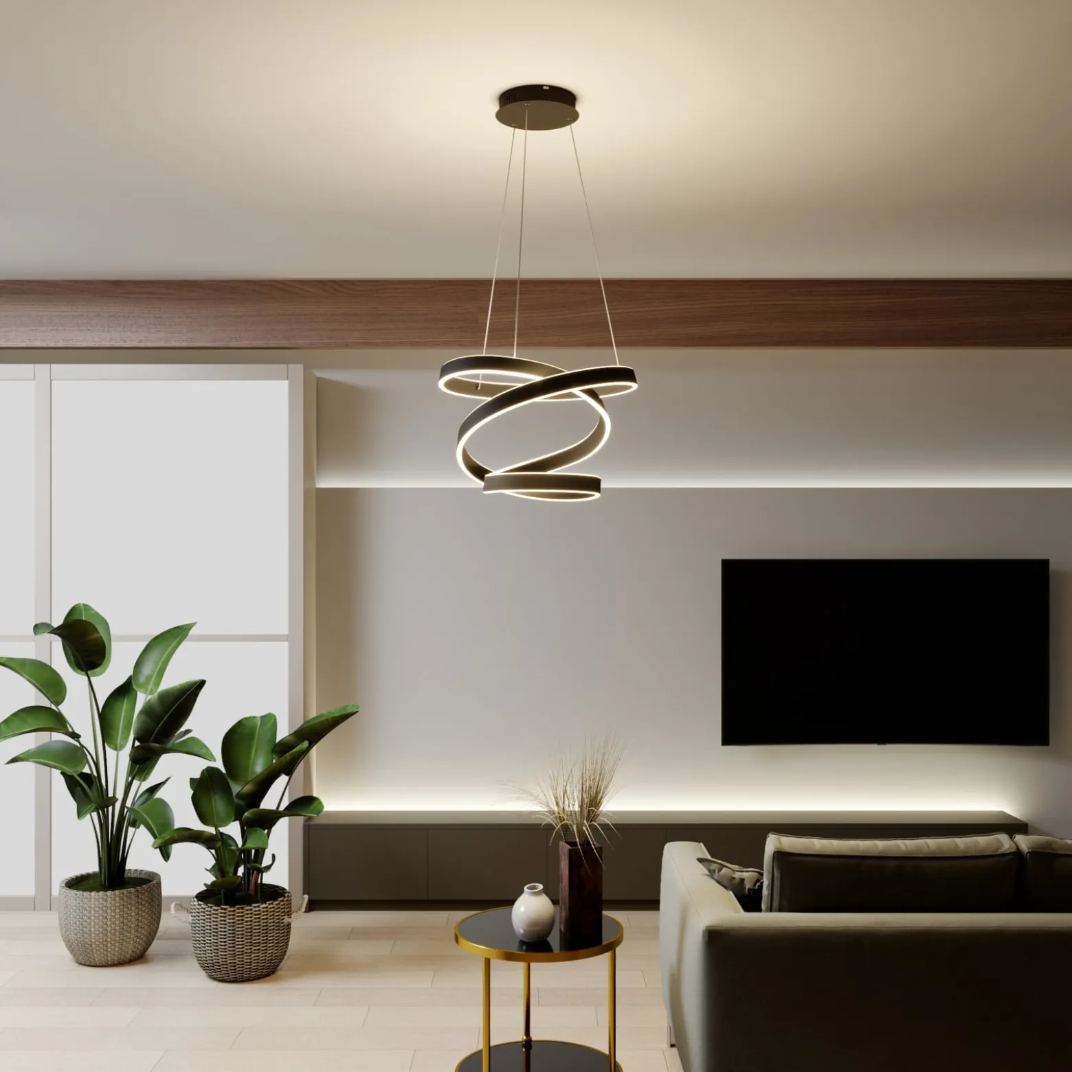 Lindby LED-riippuvalaisin Olada, musta, metalli, Ø 51cm