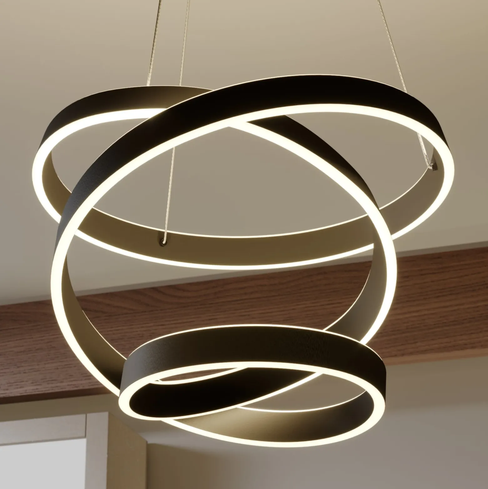 Lindby LED-riippuvalaisin Olada, musta, metalli, Ø 51cm