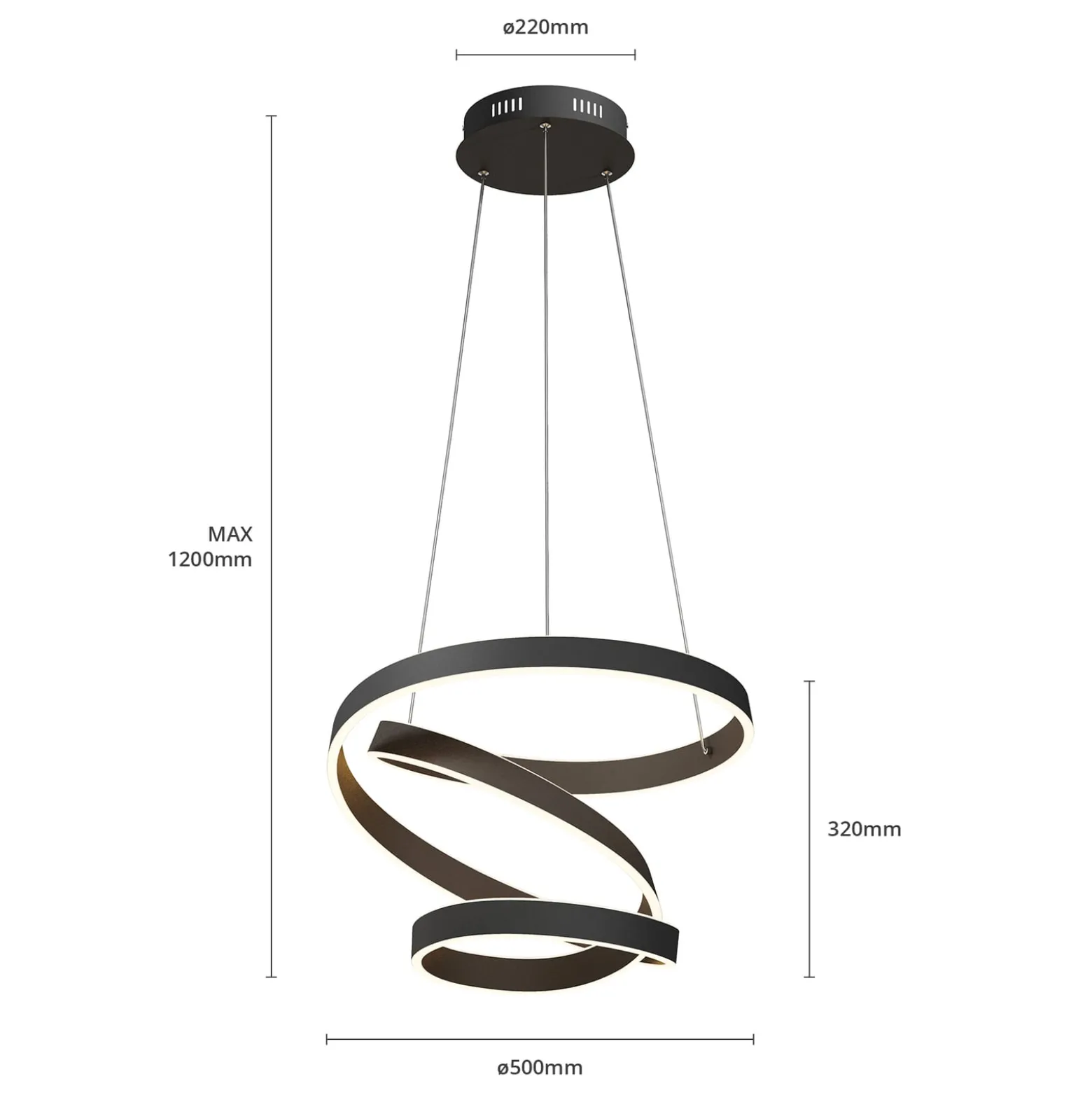 Lindby LED-riippuvalaisin Olada, musta, metalli, Ø 51cm