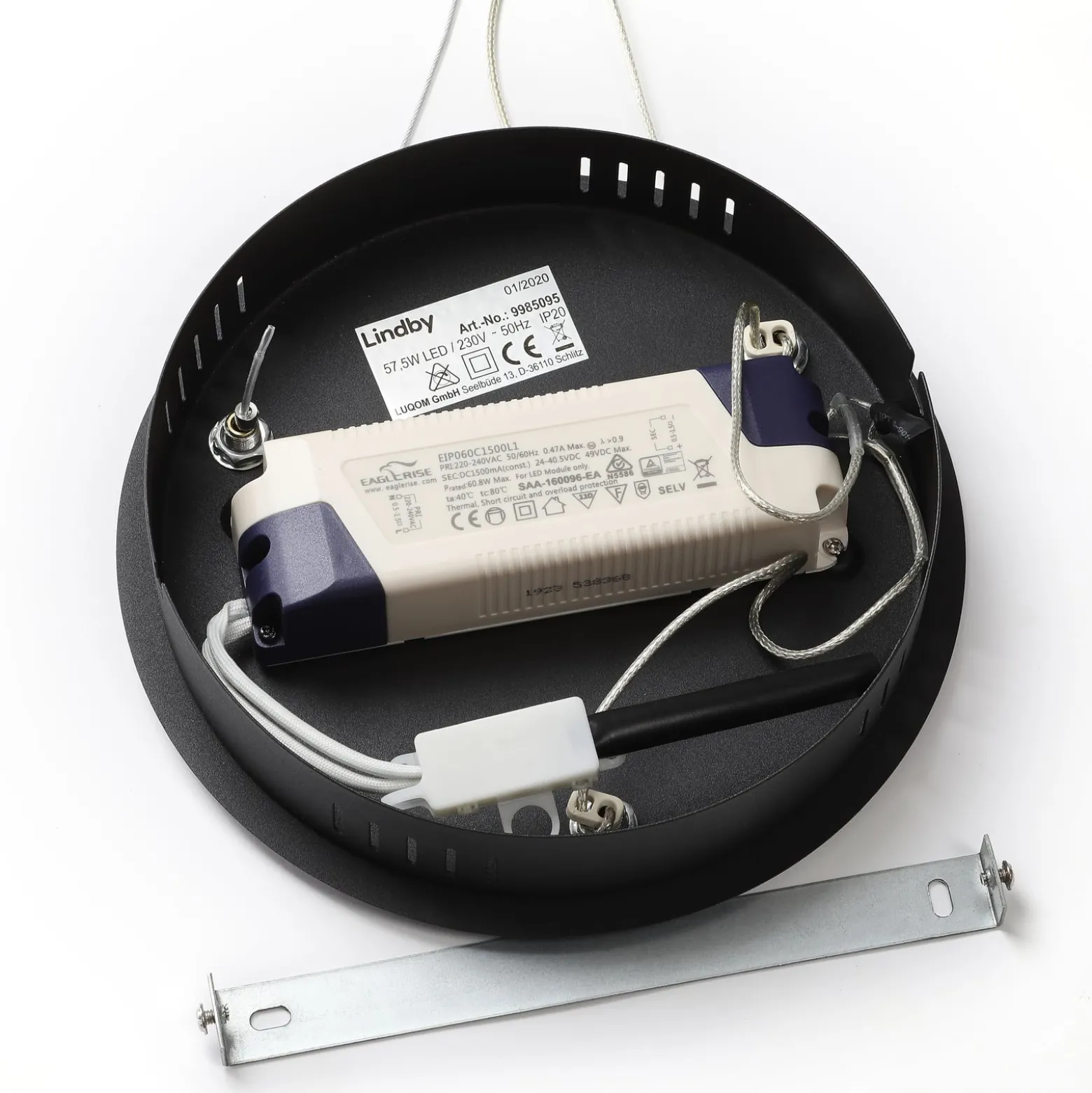 Lindby LED-riippuvalaisin Olada, musta, metalli, Ø 51cm