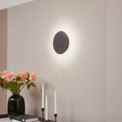 Lindby LED-seinävalaisin Peetu, Ø 25 cm, liuskekivi, himmennettävä