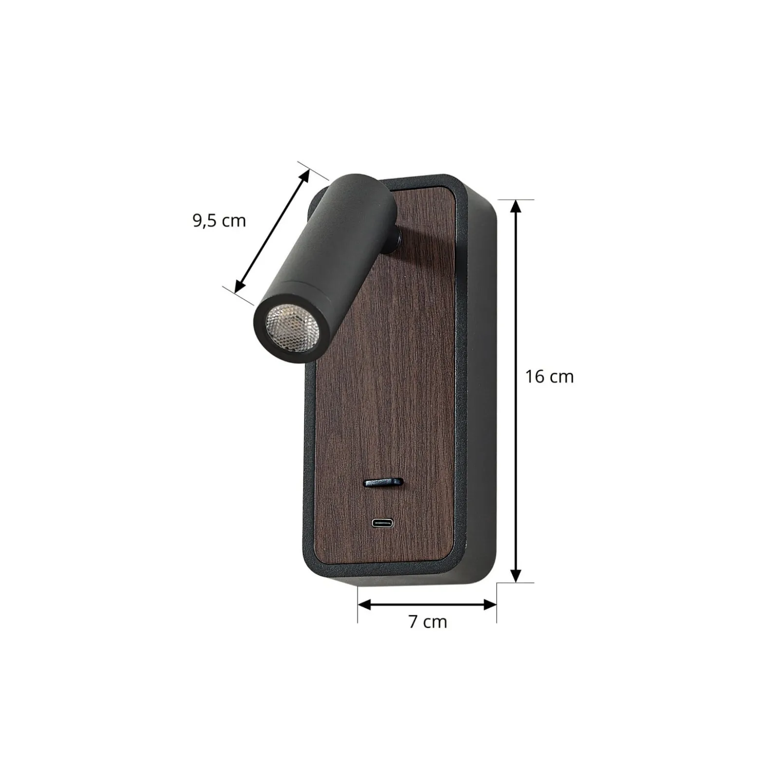 Lindby LED-seinävalaisin Tallis, musta, USB-C, liikkuva