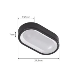 Lindby LED ulkokattovalaisin Niniel, musta, 24 x 14 cm