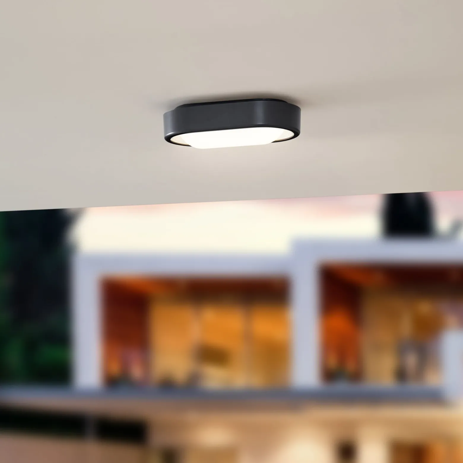 Lindby LED ulkokattovalaisin Niniel, musta, 24 x 14 cm