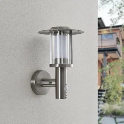 Lindby LED-ulkoseinälamppu Gregory, anturi, ruostumaton teräs, IP44