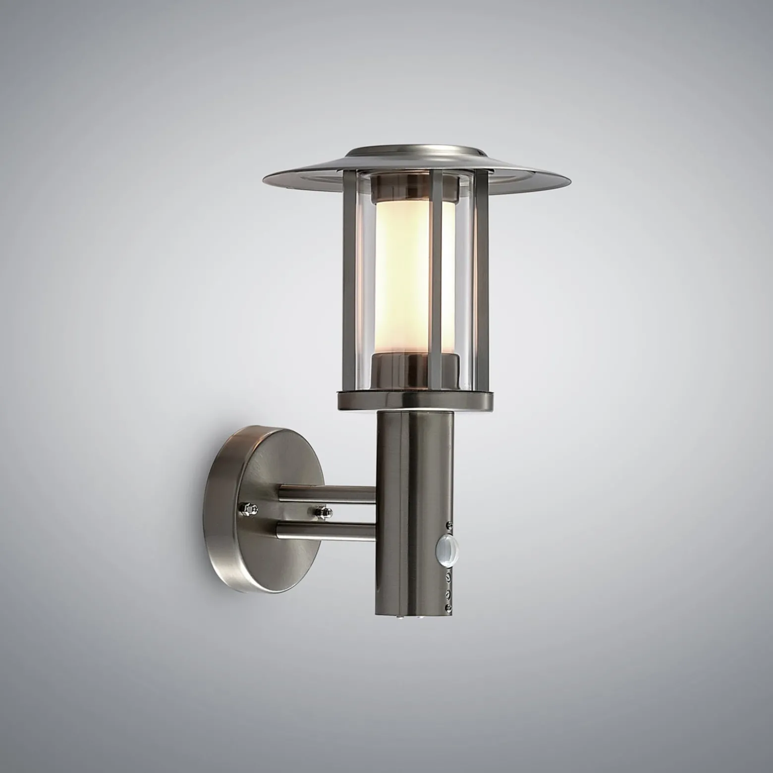 Lindby LED-ulkoseinälamppu Gregory, anturi, ruostumaton teräs, IP44