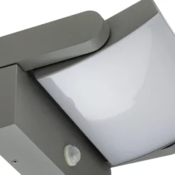 Lindby LED-ulkoseinälamppu Sherin, vaaleanharmaa, kääntyvä, liiketunnistin