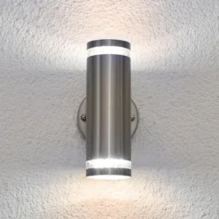 Lindby LED-ulkoseinälamppu Tiberius, ruostumaton teräs, ylös/alas, IP44