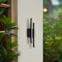 Lindby LED-ulkoseinävalaisin Abelia, musta, alumiini, ruostumaton teräs