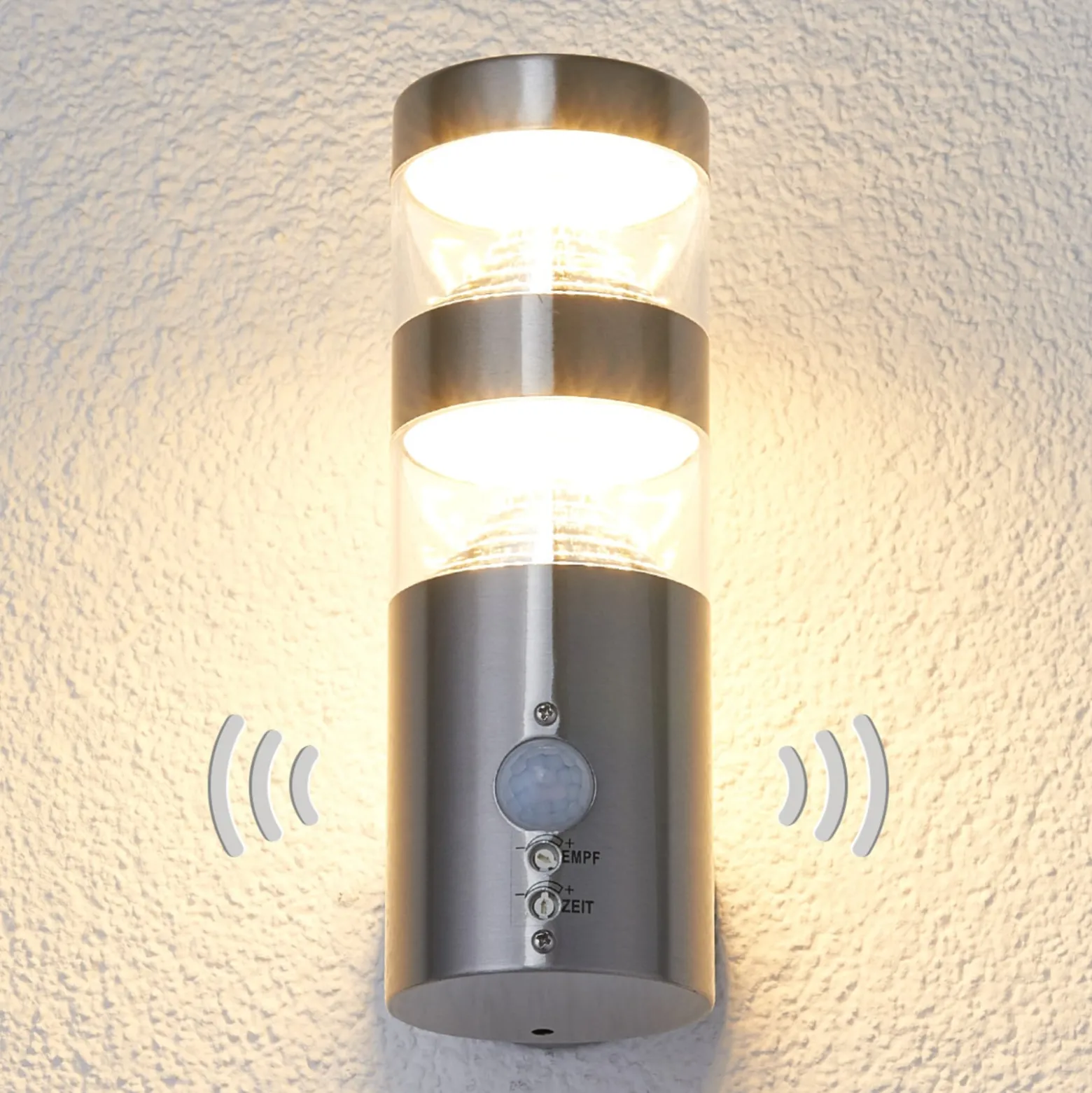 Lindby LED-ulkoseinävalaisin Lanea, 22 cm, ruostumaton teräs, anturi