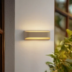 Lindby LED-ulkoseinävalaisin Lenore, beige, metalli, 36,5 cm