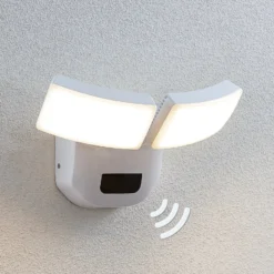 Lindby LED-ulkoseinävalaisin Nikias, 30 cm, anturi, 2-valo, valkoinen