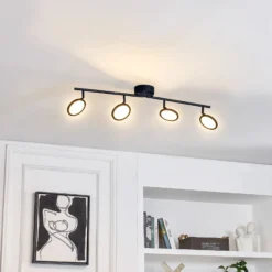 Lindby LED-valonheitin Manel, musta, rauta, 82 cm pitkä, 4.flg.