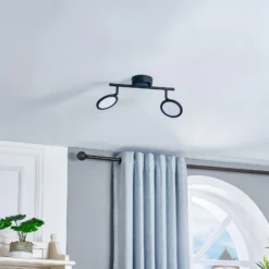 Lindby LED-valonheitin Manel, musta, rauta, 35 cm pitkä, 2-valo.