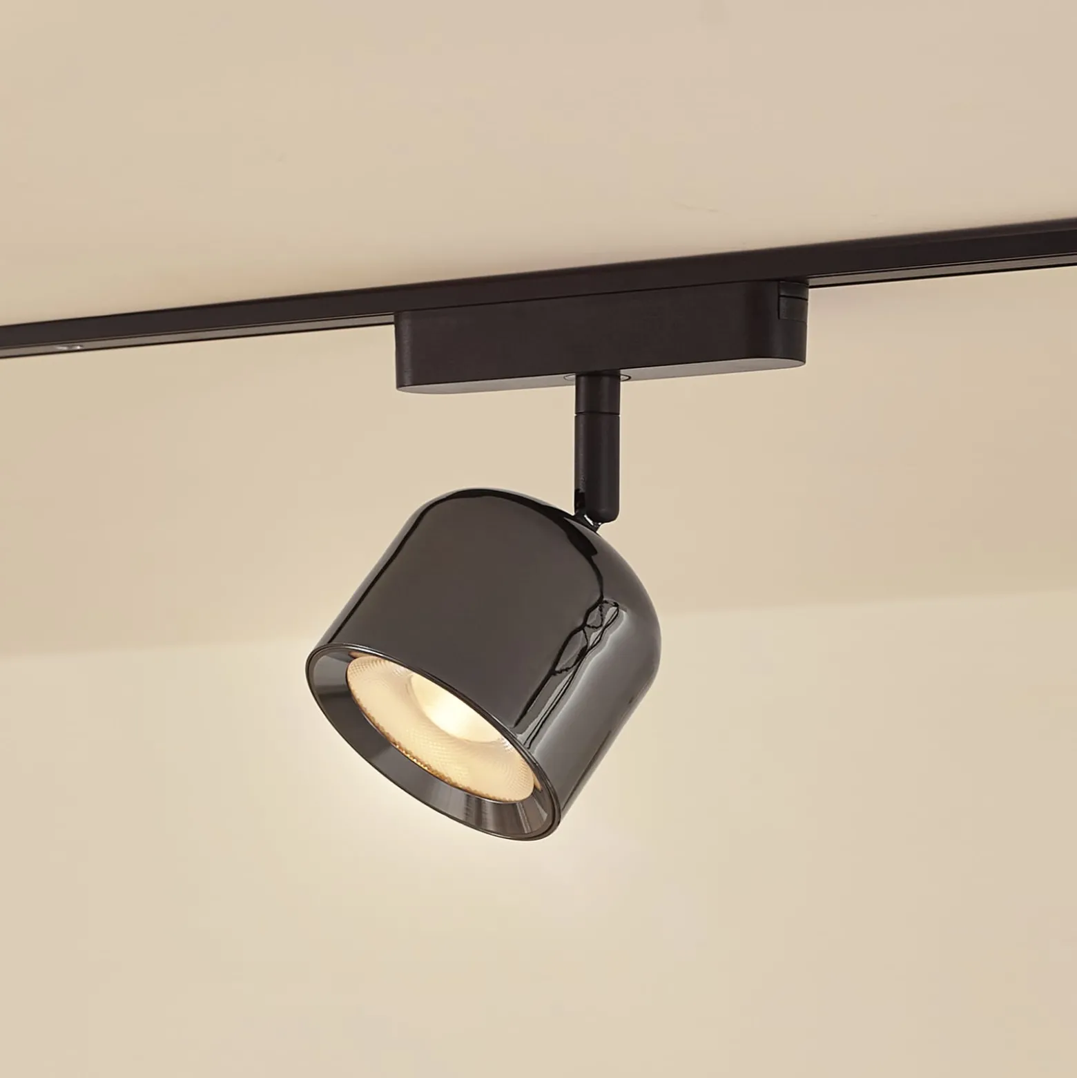 Lindby LED-valonheitin 48 V Lumaro, harmaa, Ø 8,2 cm, alumiini, himmennettävä