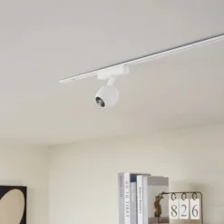 Lindby LED-valonheitin 48 V Lumaro, valkoinen, Ø6cm, muovia, himmennettävä