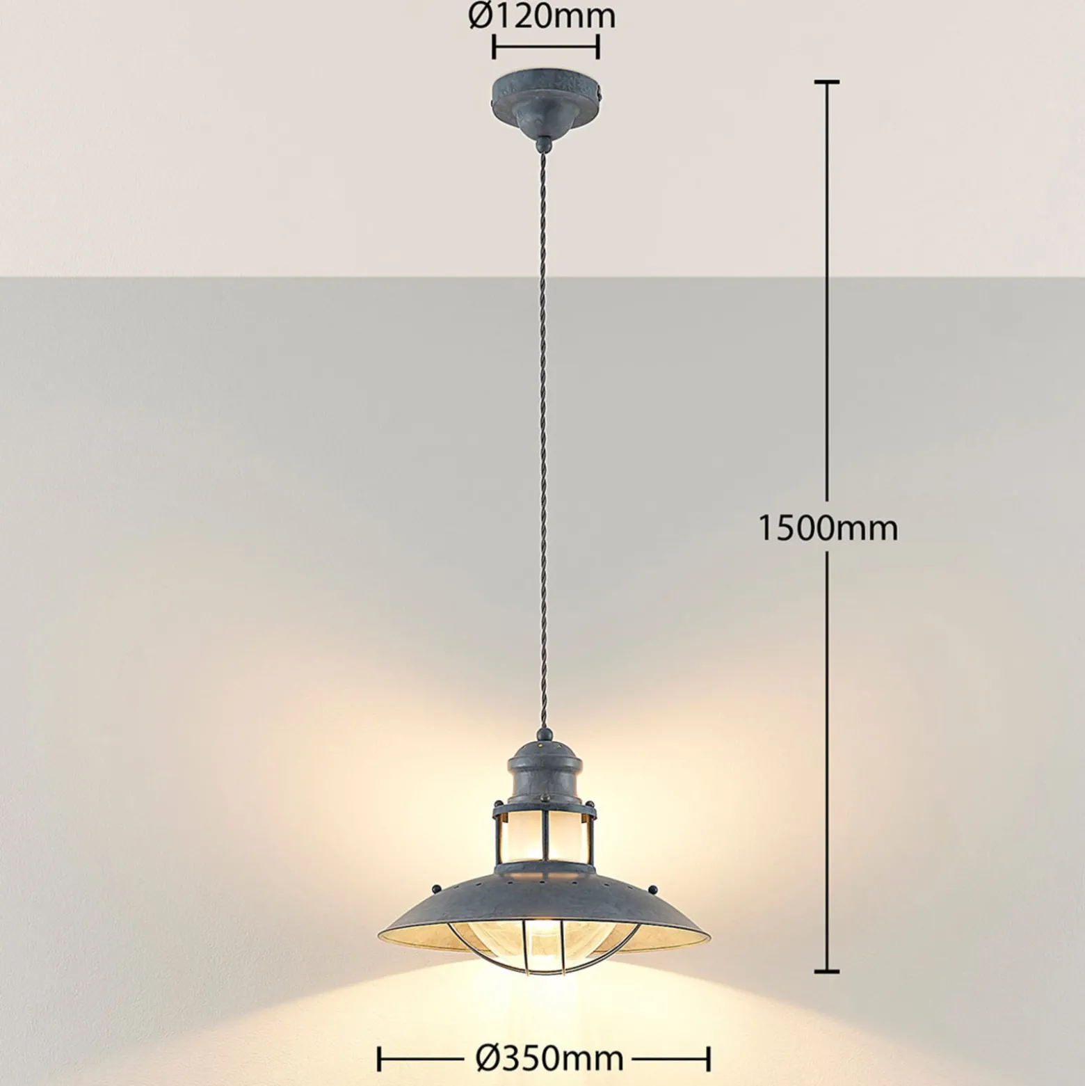 Lindby Louisanne-riippuvalaisin, Ø35cm, harmaanvihreä, metallia, lasia
