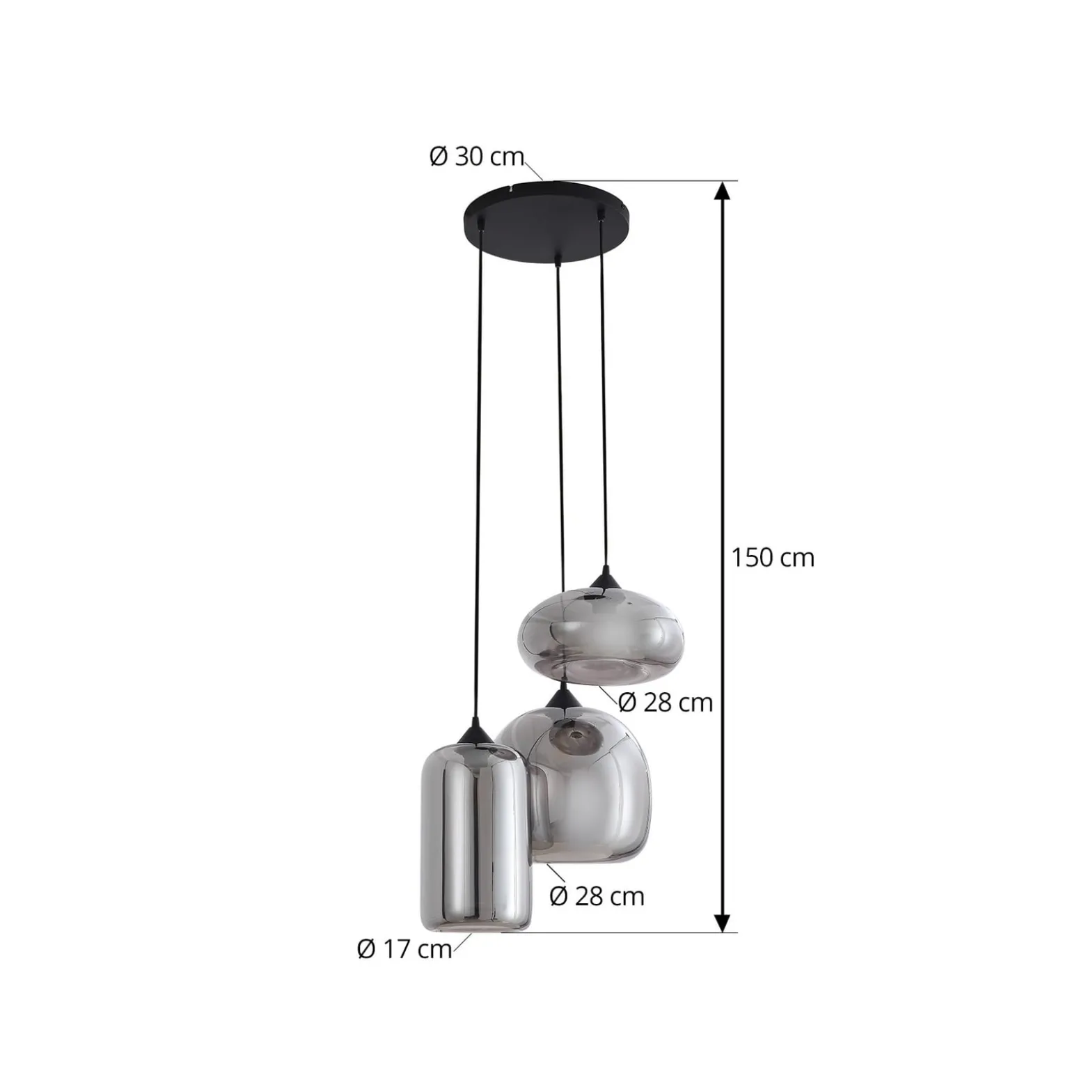 Lindby Marla-riippuvalaisin, pyöreä, lasi, savuharmaa, 50 cm