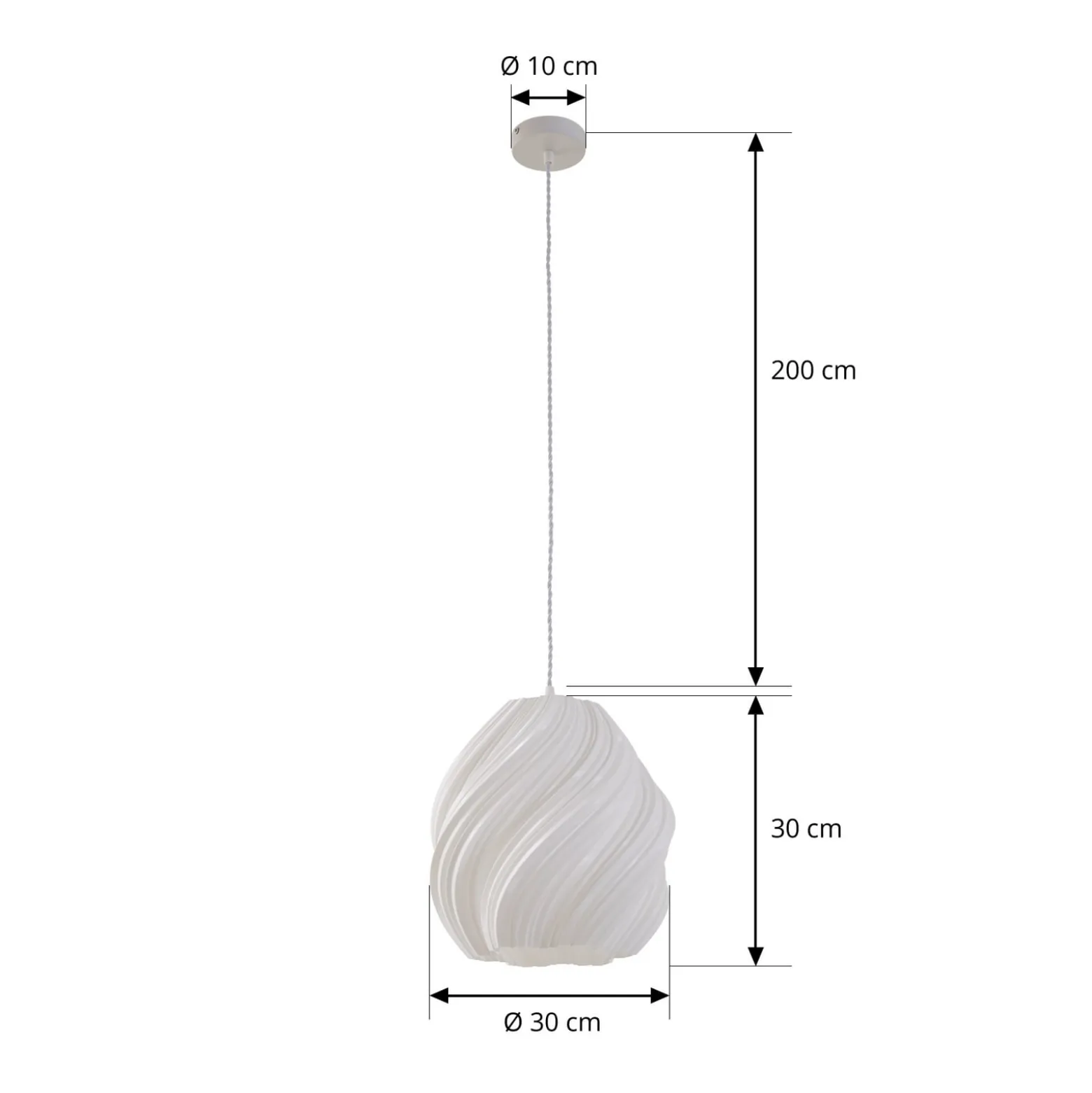 Lindby Nuvia-riippuvalaisin, Ø 30 cm, valkoinen, 3D-tulostettu