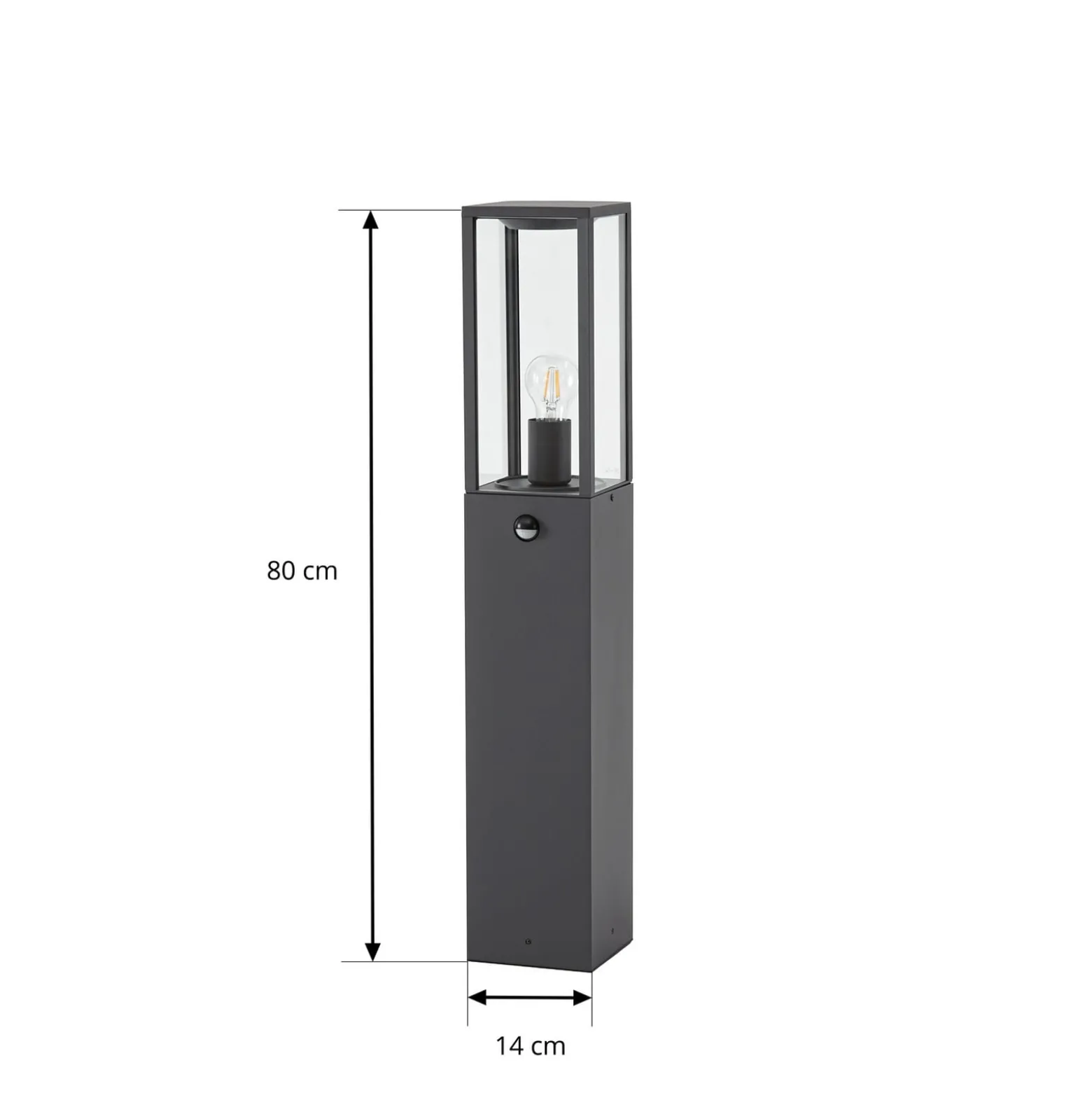 Lindby Peldar-pylväsvalaisin, antrasiitti/kirkas, 80 cm, anturi