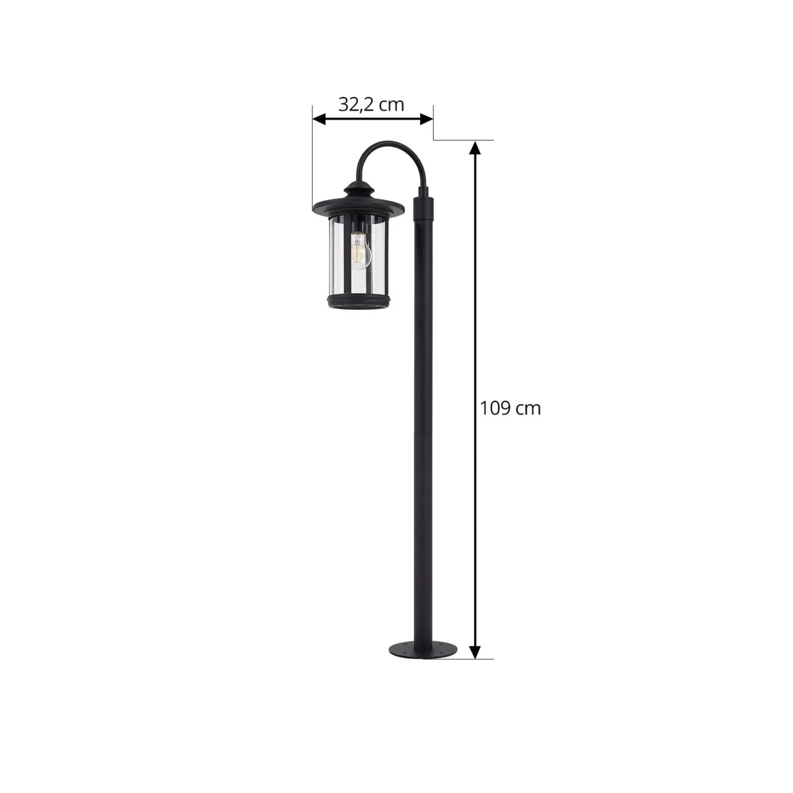 Lindby pylväsvalaisin Zayn, musta, lasi, korkeus 109 cm, IP65