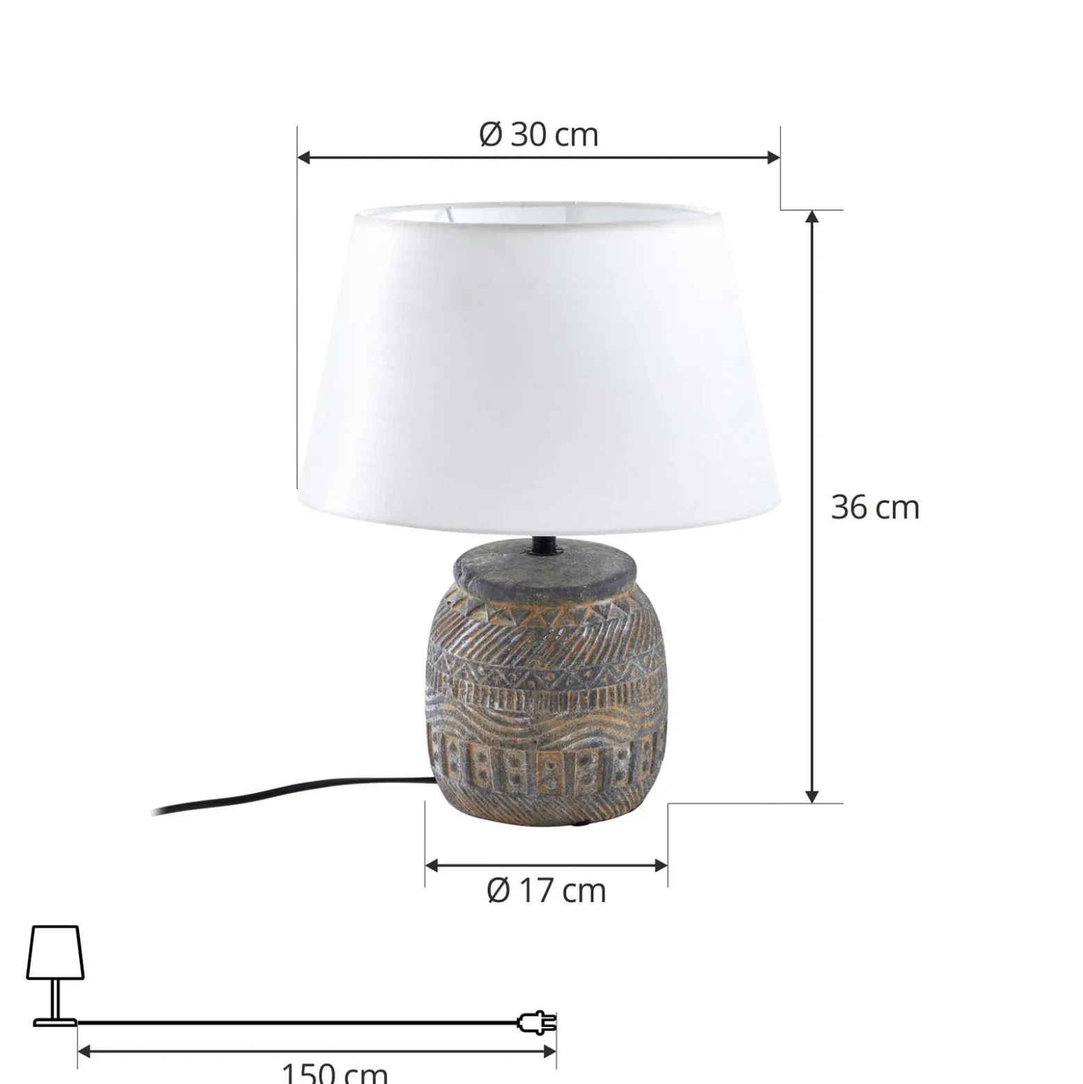 Lindby pöytävalaisin Aelith, Ø 30 cm, harmaa, keramiikka, E27