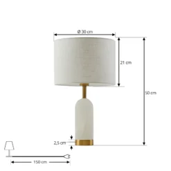 Lindby pöytävalaisin alabasteri, valkoinen/kulta, Ø 30 cm, marmori, E27
