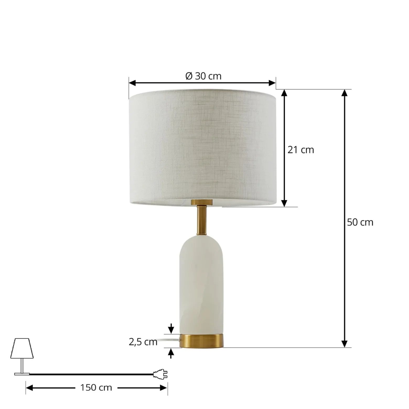 Lindby pöytävalaisin alabasteri, valkoinen/kulta, Ø 30 cm, marmori, E27