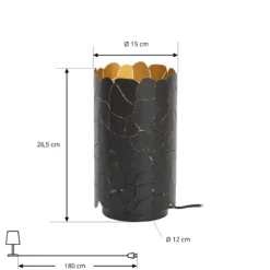 Lindby pöytävalaisin Aralena, musta/kulta, korkeus 26,5 cm