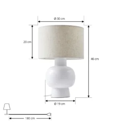 Lindby pöytävalaisin Arved, valkoinen, tekstiili, keramiikka, 46 cm