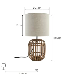Lindby pöytävalaisin Marzanna, harmaa, bambu, 42,5 cm, E27