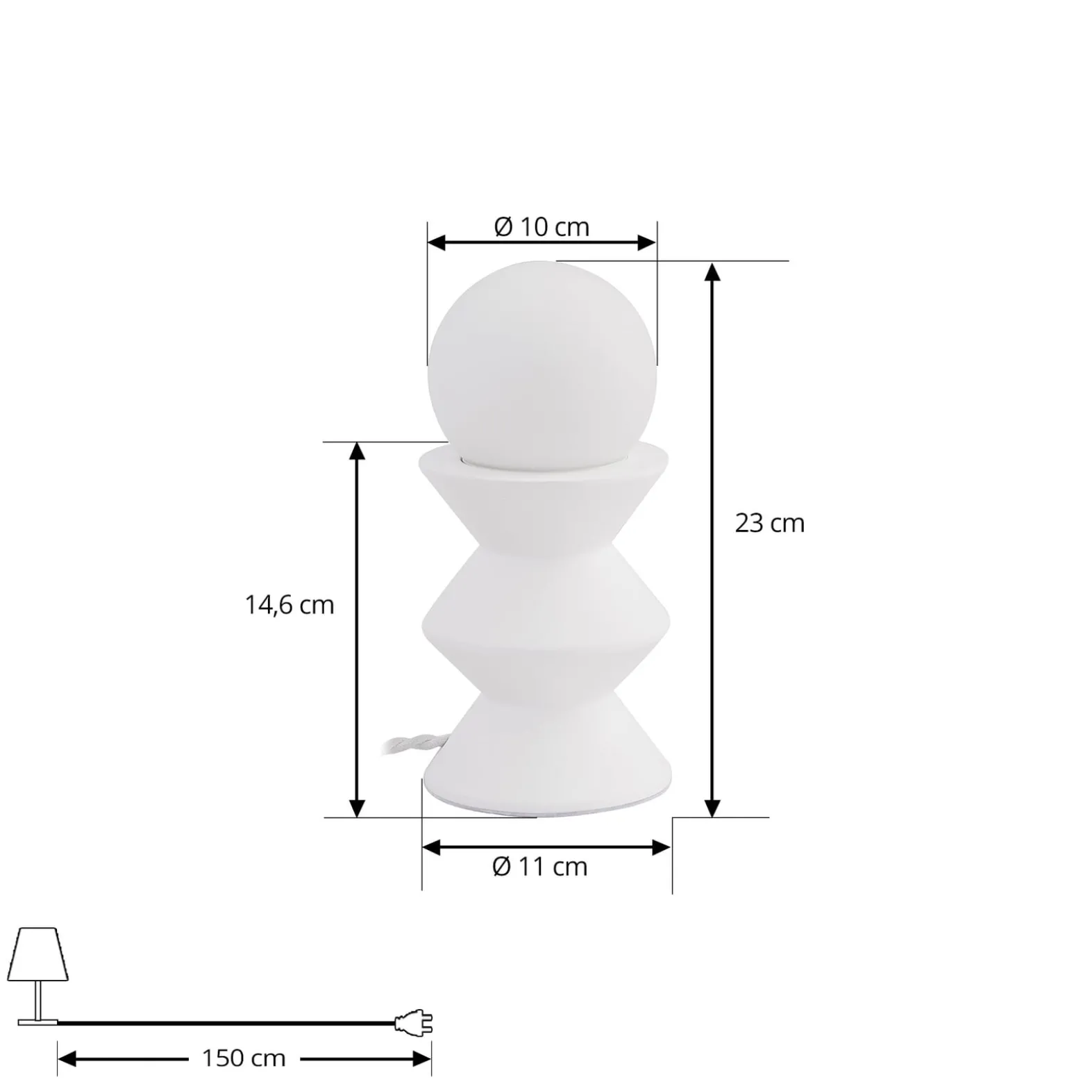 Lindby pöytävalaisin Nielson, valkoinen, varjostimen korkeus 9 cm, kipsi