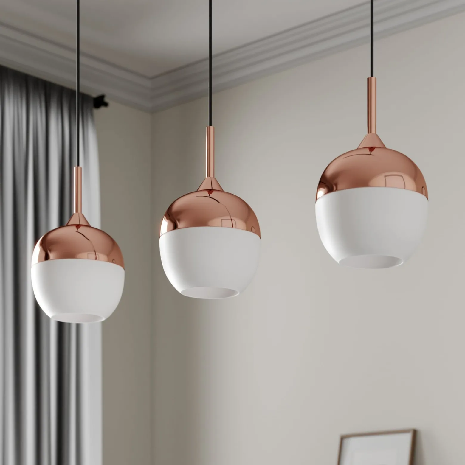 Lindby Rangina-riippuvalaisin, 100 cm, kupari, 3-valo, lasi