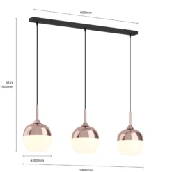 Lindby Rangina-riippuvalaisin, 100 cm, kupari, 3-valo, lasi
