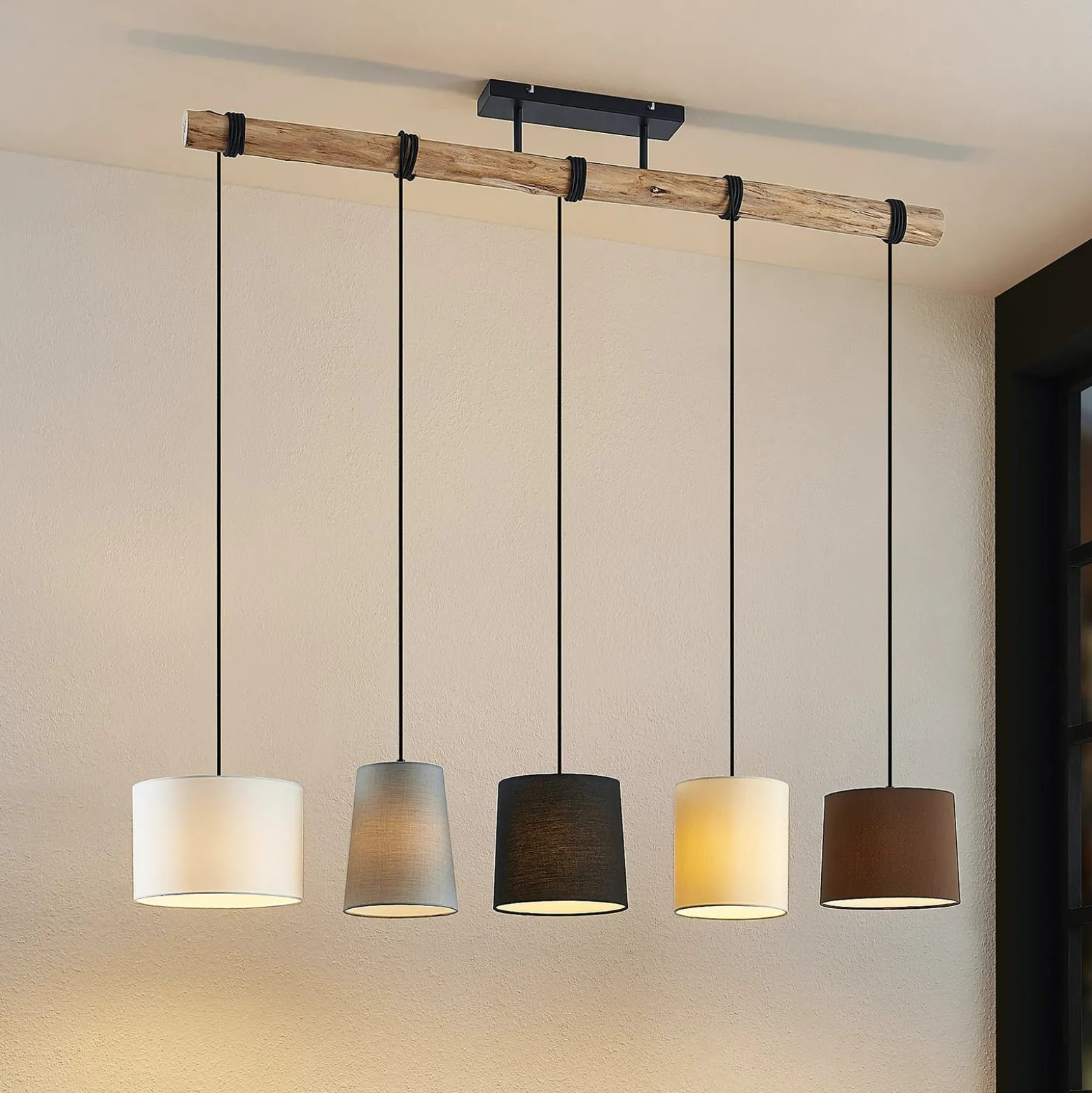 Lindby riippuvalaisin Amilia, kangas, 5-valo, harmaa/beige, E27