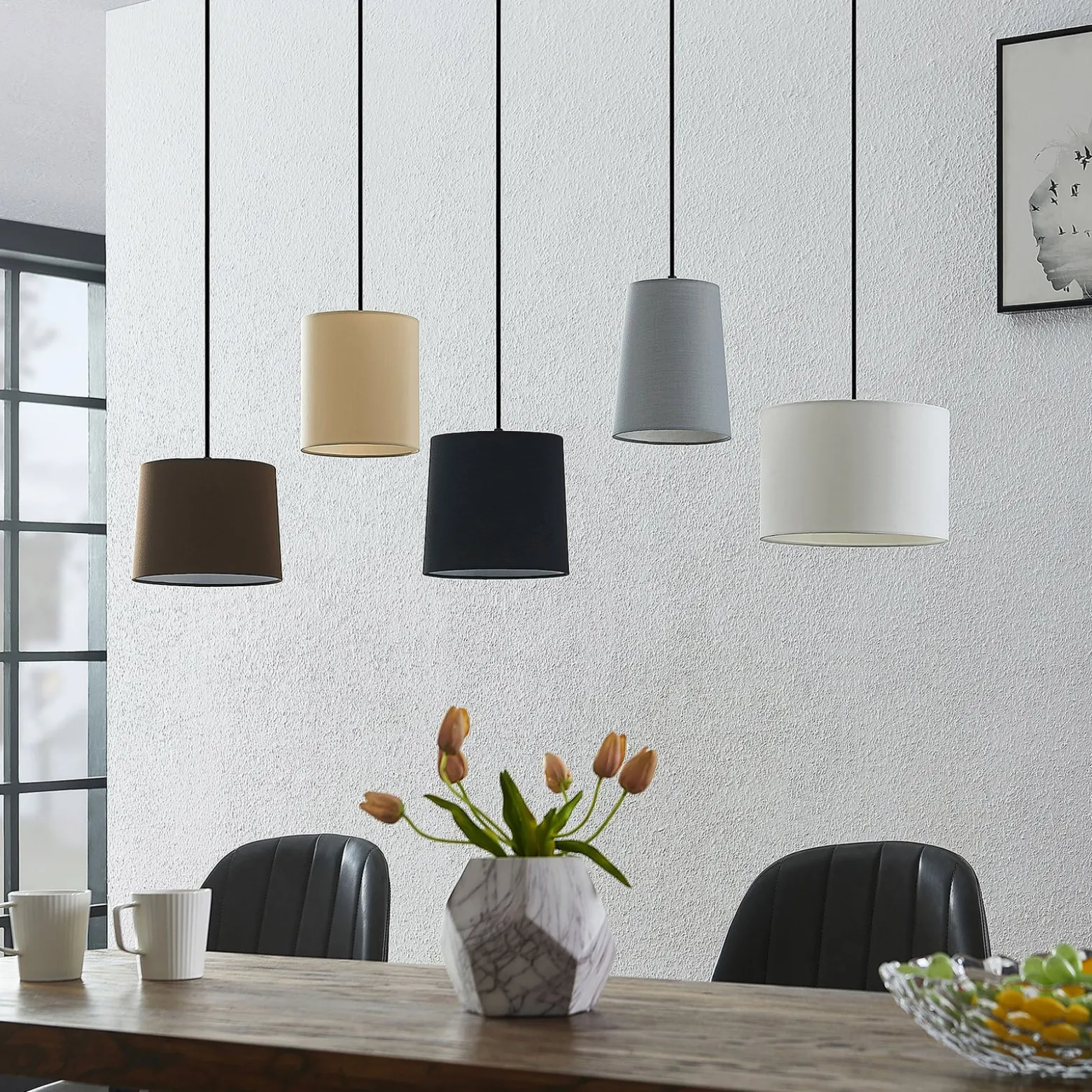 Lindby riippuvalaisin Amilia, kangas, 5-valo, harmaa/beige, E27