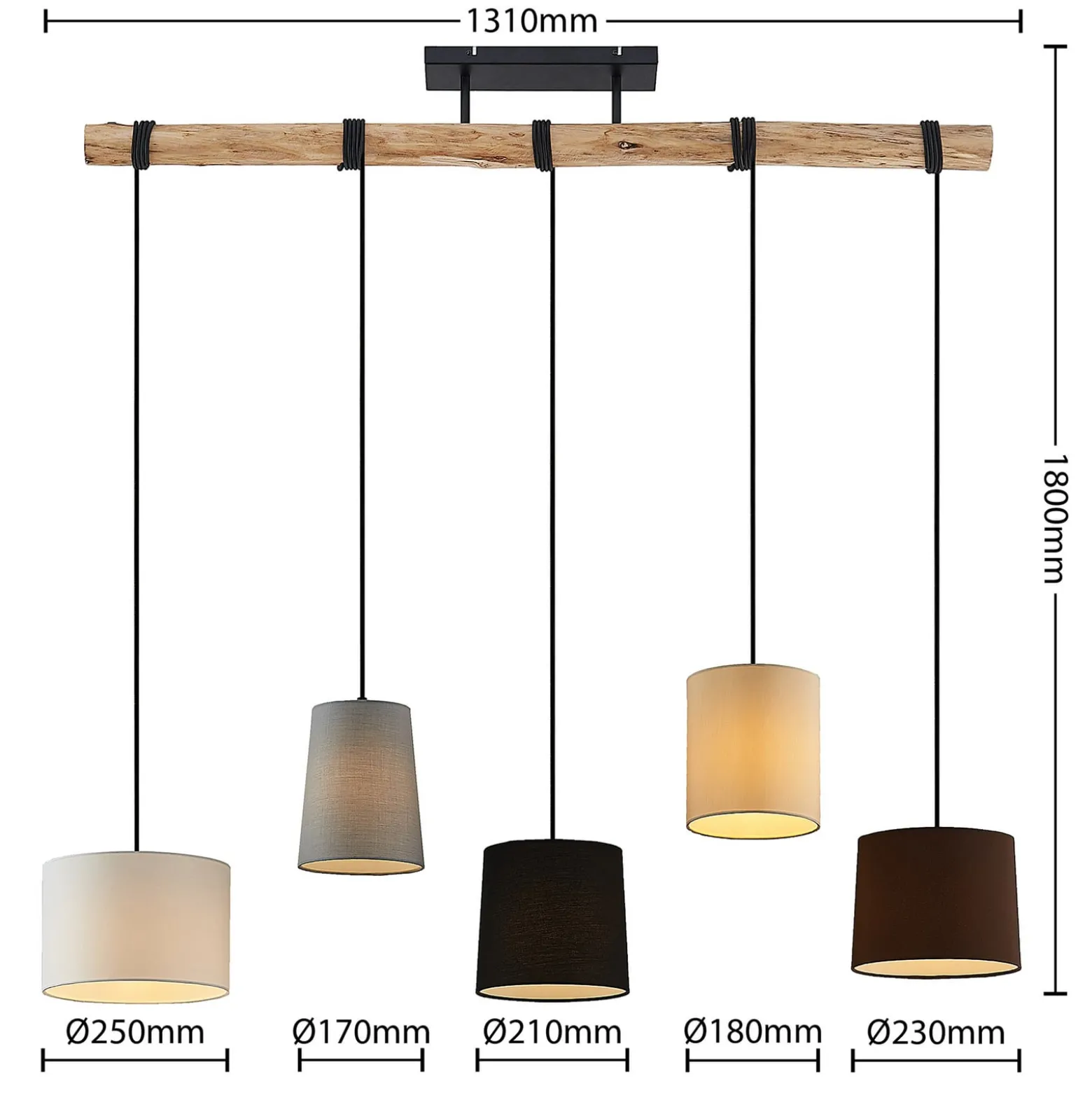 Lindby riippuvalaisin Amilia, kangas, 5-valo, harmaa/beige, E27