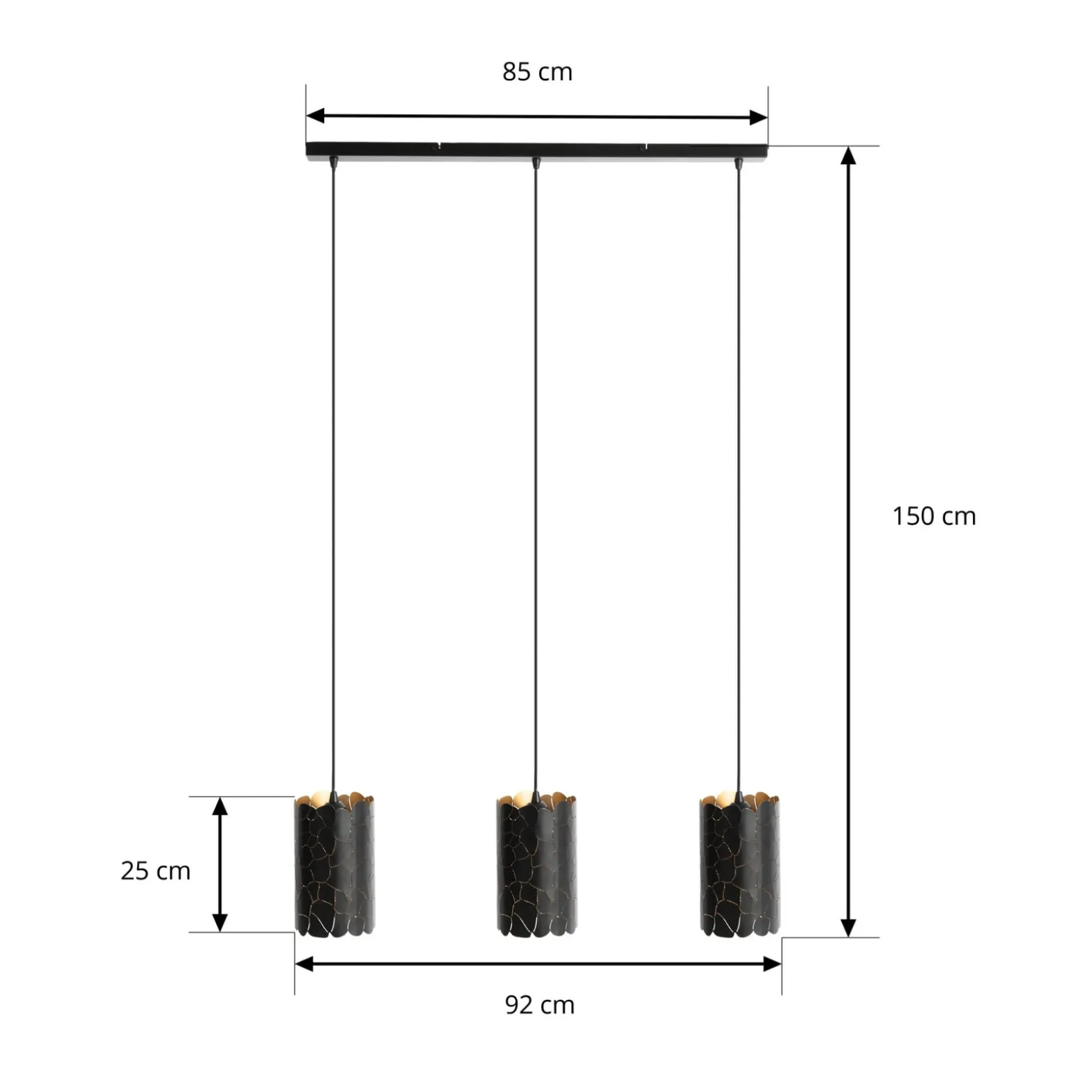 Lindby riippuvalaisin Aralena, musta/kulta, 3-valo, pituus93cm
