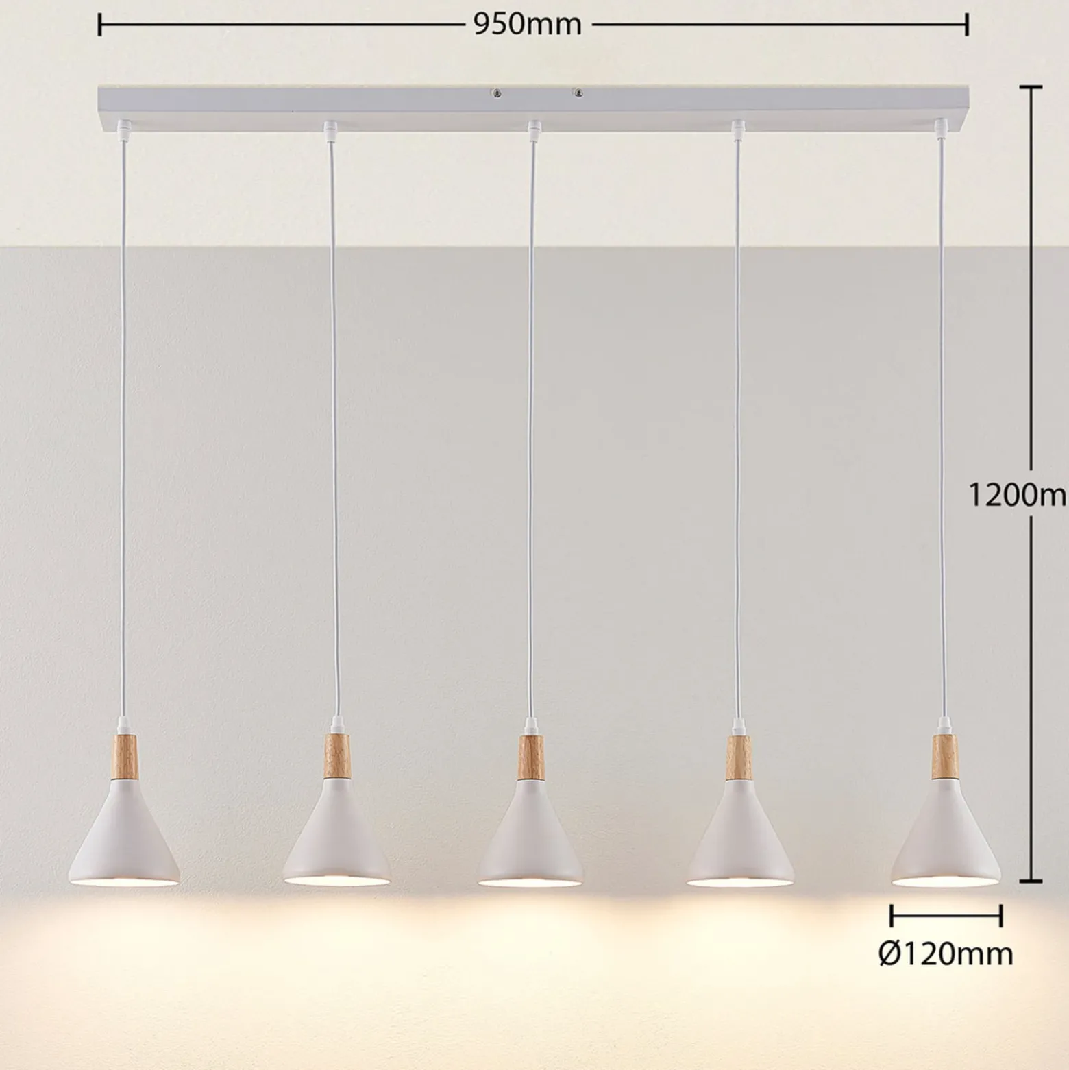 Lindby-riippuvalaisin Arina, 100 cm, valkoinen, 5-valo, E14