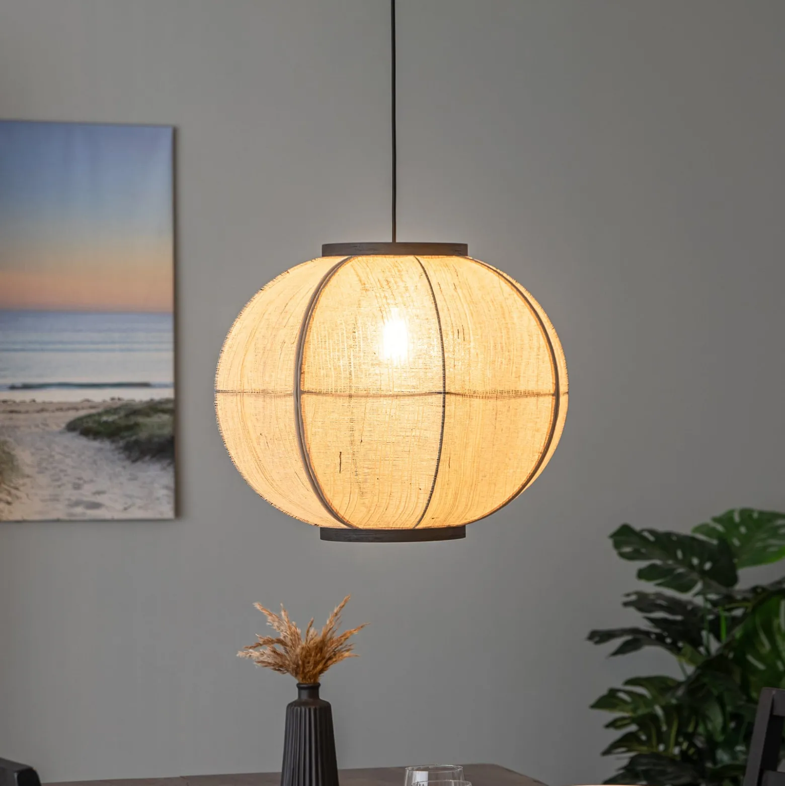 Lindby riippuvalaisin Aurinil, puunvärinen, pellava, Ø 48cm, E27