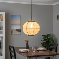 Lindby riippuvalaisin Aurinil, puunvärinen, pellava, Ø 48cm, E27
