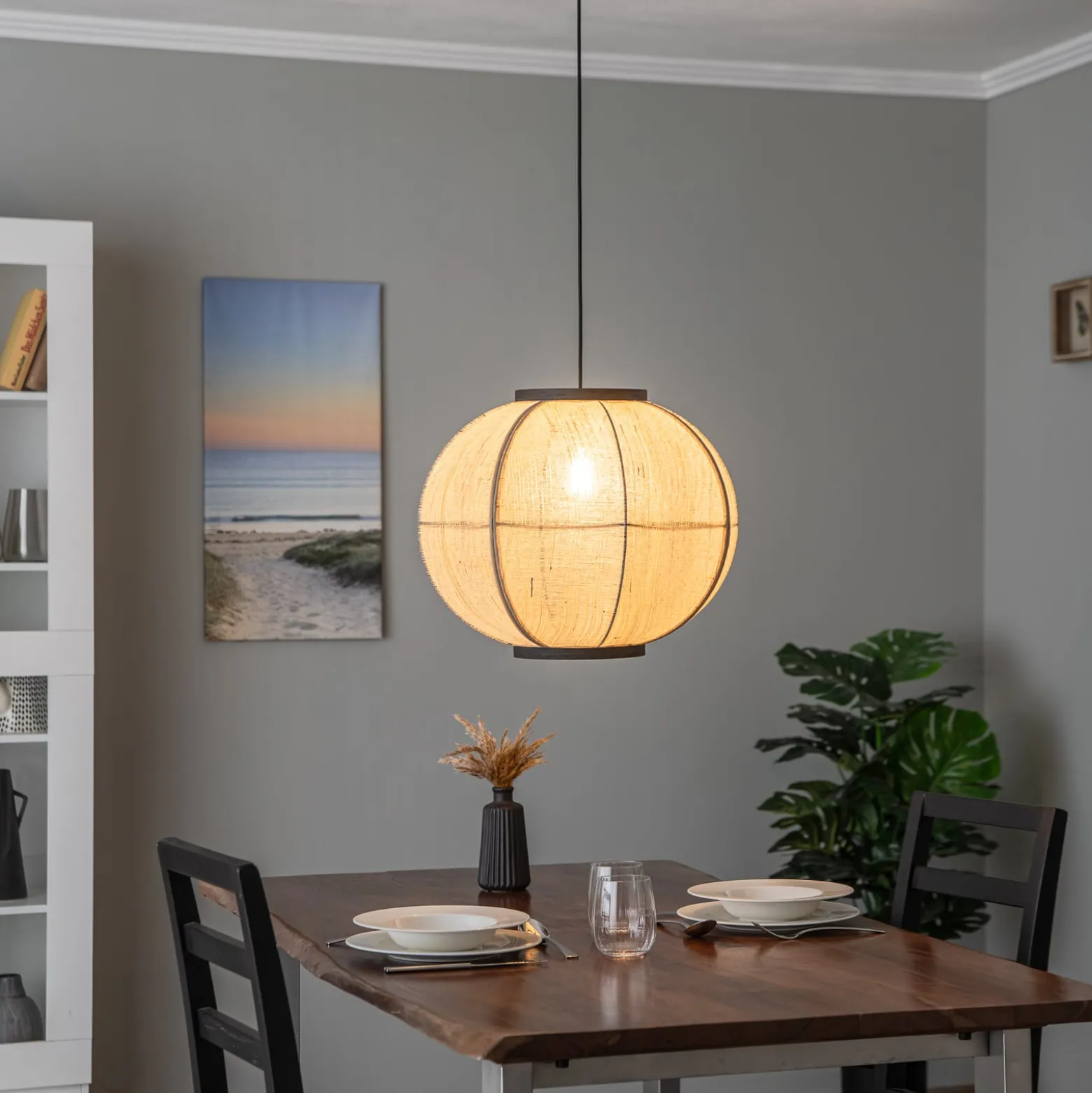 Lindby riippuvalaisin Aurinil, puunvärinen, pellava, Ø 48cm, E27