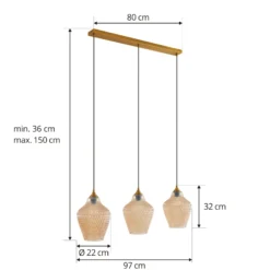 Lindby Riippuvalaisin Drakar, Ø 22 cm, 3-valo, meripihka, lasi