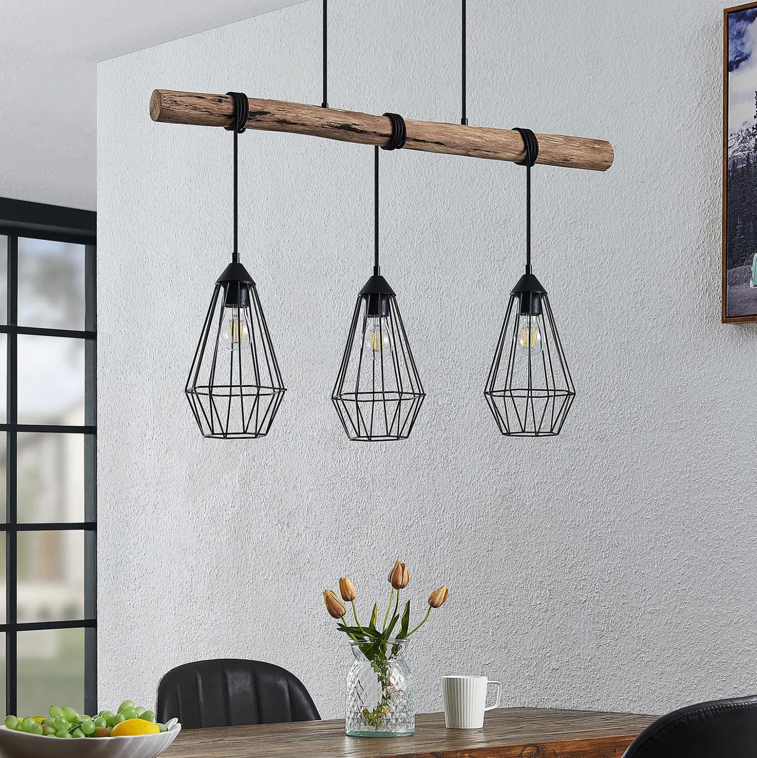 Lindby Riippuvalaisin Eldarion, 90 cm, 3-valo, puu, E27