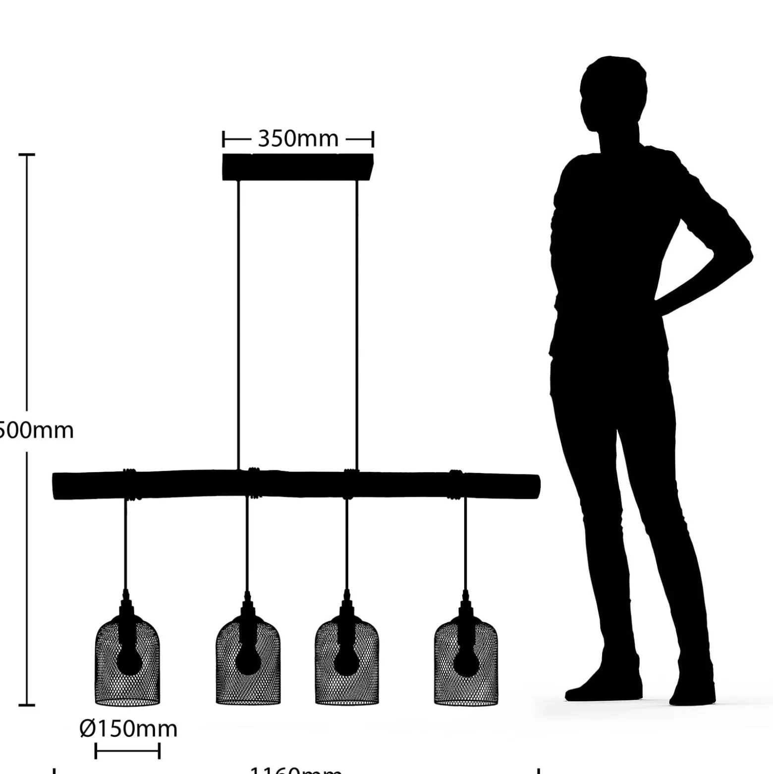 Lindby Riippuvalaisin Elrond, 116 cm, musta, 4-valo, puuta