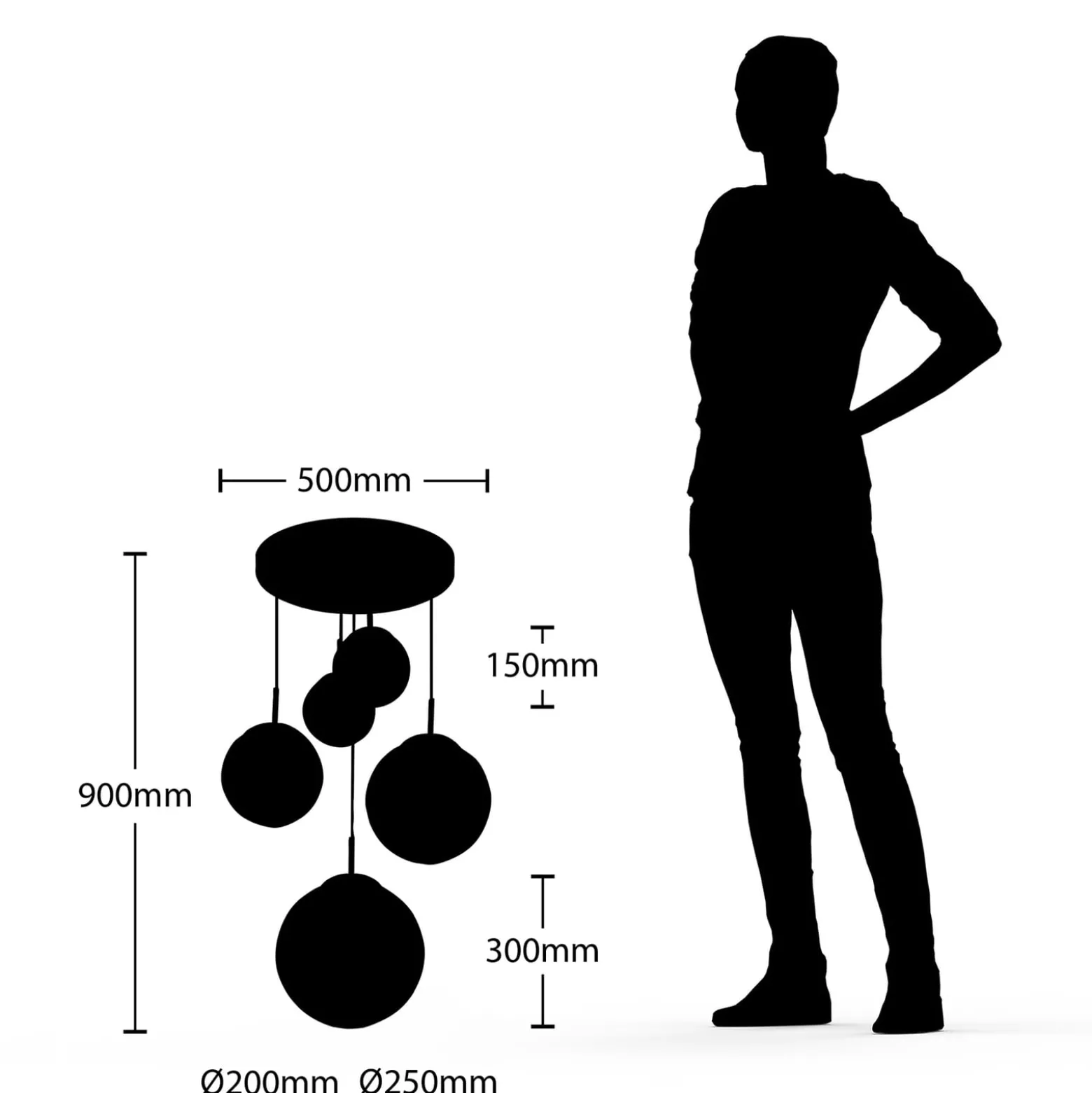 Lindby Riippuvalaisin Heleska, valkoinen, lasi, 5 valoa, Ø 50 cm