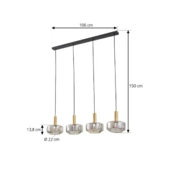 Lindby Riippuvalaisin Hildur, 4-valo, 118 cm, savunharmaa, lasi