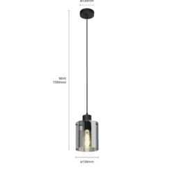 Lindby riippuvalaisin Kourtney, Ø 15 cm, musta/harmaa, lasi, E27