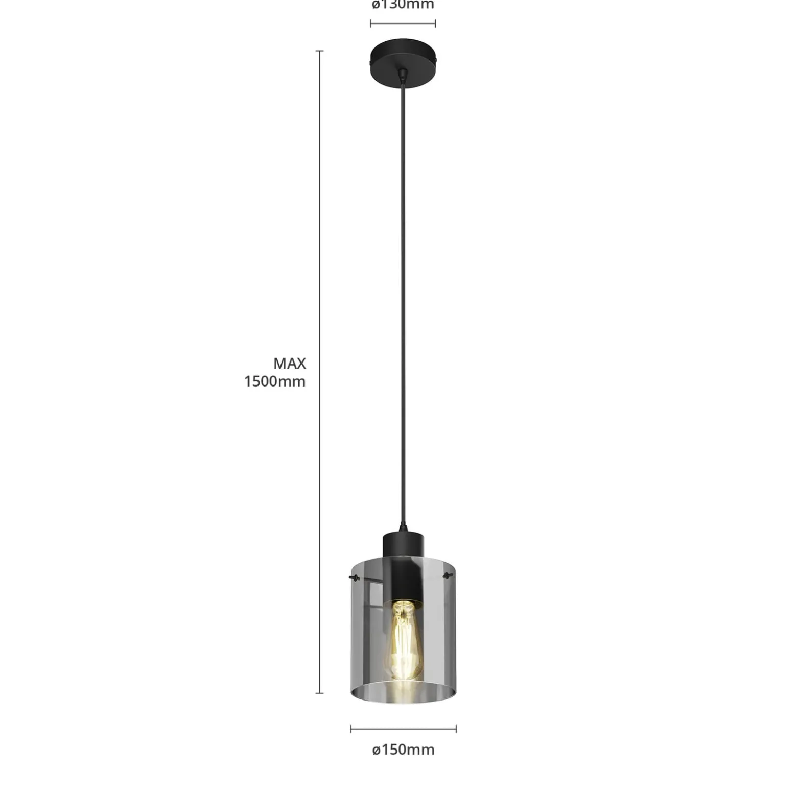 Lindby riippuvalaisin Kourtney, Ø 15 cm, musta/harmaa, lasi, E27