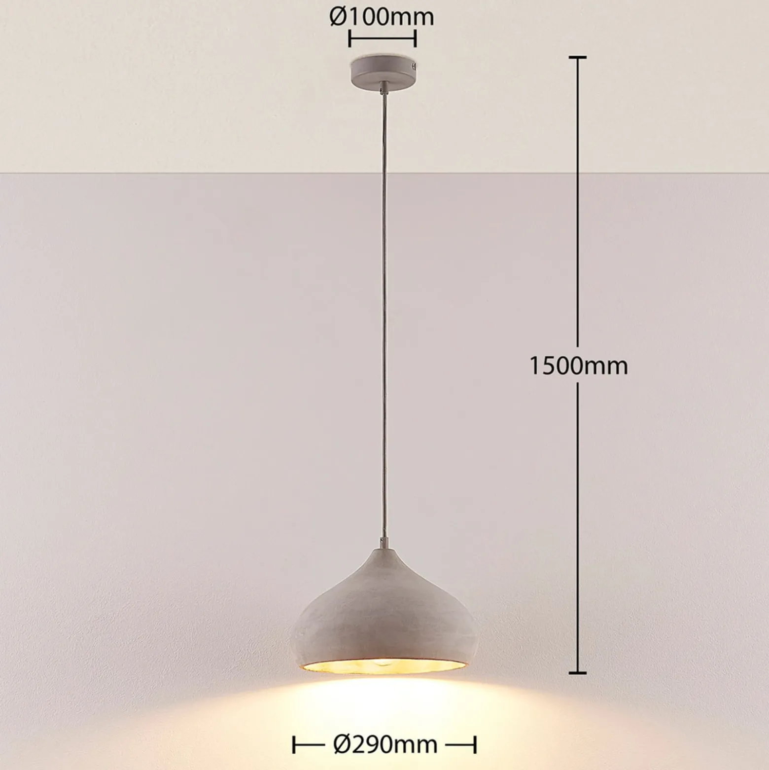 Lindby riippuvalaisin Morton, Ø 29 cm, harmaa, betoni, E27